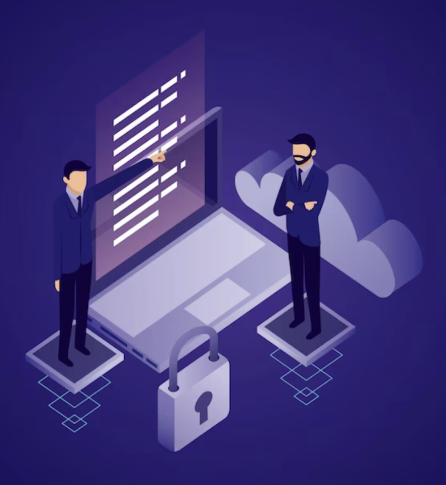 Imagen representativa del assessment con una persona señalando a la otra rodeada de nubes